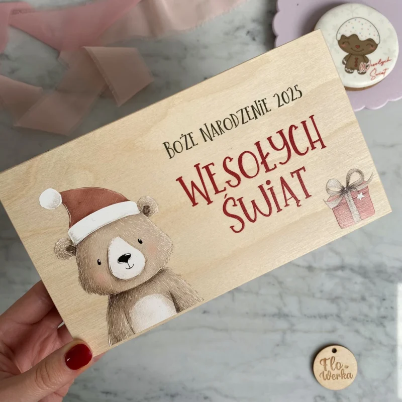 Drewniane pudełko z kolorowym nadrukiem UV - 20 x 10,5 cm