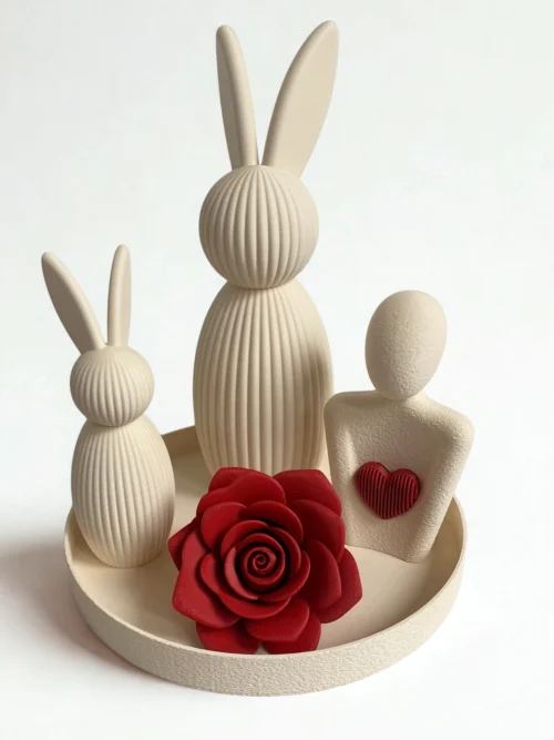 minimalistyczny-zestaw-wielkanocny-królik-bordowa-róża Zestaw dekoracyjny wielkanocny 3D - beż/bordo