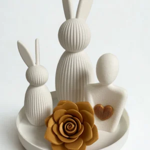 minimalistyczny-zestaw-wielkanocny-królik-złota-róża Zestaw dekoracyjny wielkanocny 3D - biel/złoto