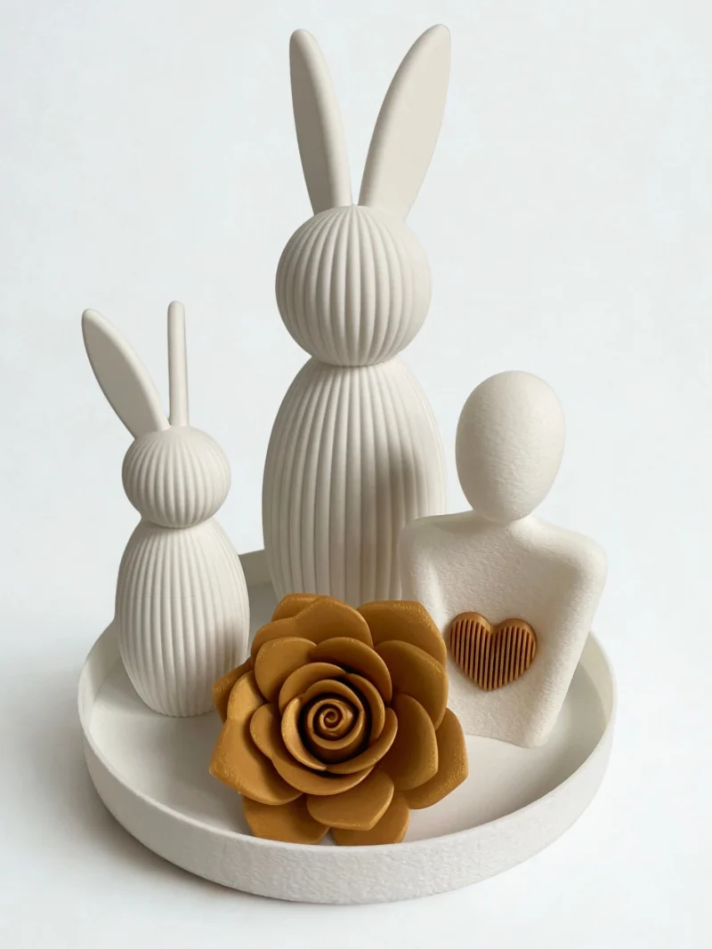 minimalistyczny-zestaw-wielkanocny-królik-złota-róża Zestaw dekoracyjny wielkanocny 3D - biel/złoto