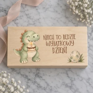 Drewniane pudełko z kolorowym nadrukiem - Dinozaur