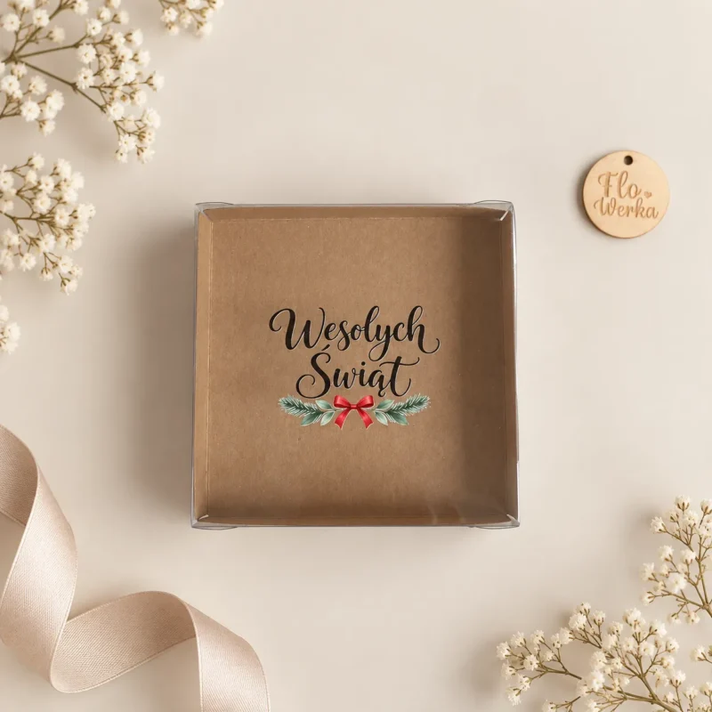pudełko-z-przezroczystą-pokrywką-z-nadrukiem-do-pakowania-ciastek-flowerka3d-wesołych-świąt Pudełko 12 cm - Wesołych Świąt